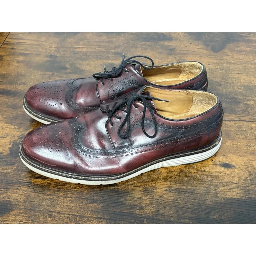 Belvedere Leandro Derby Shoes Sz 14 Men Wingtip Mahogany Brown Red Dress Leather